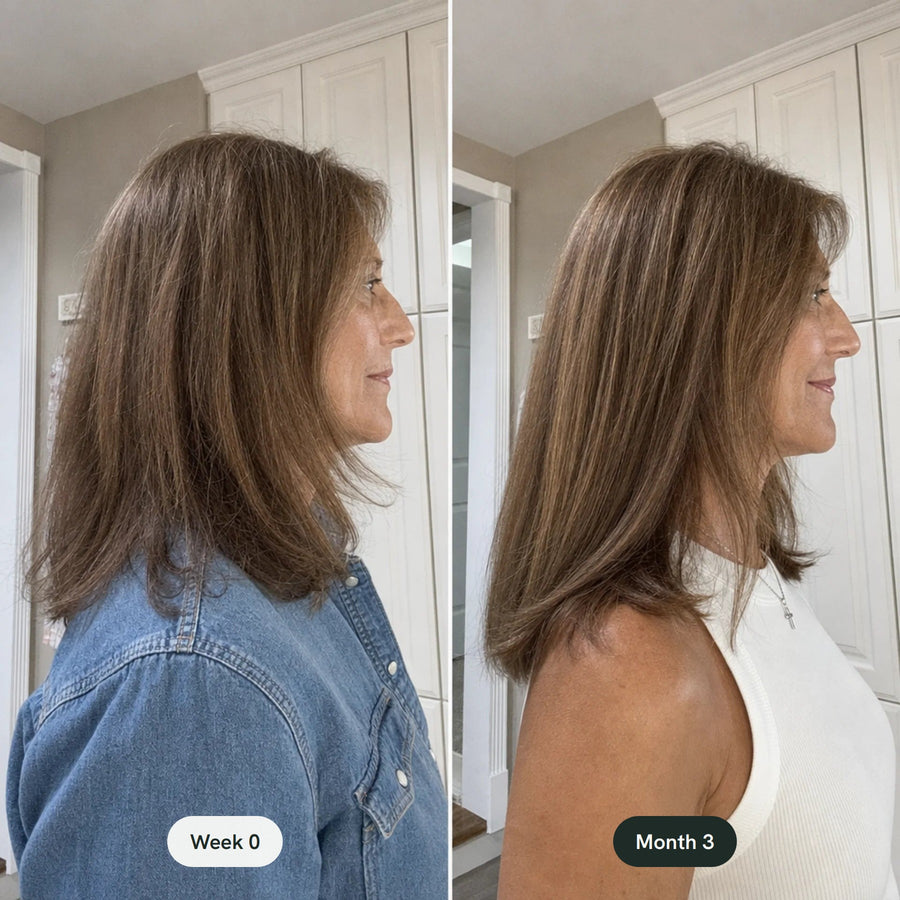 Lumina Oil before and after: thicker, longer hair at month 3