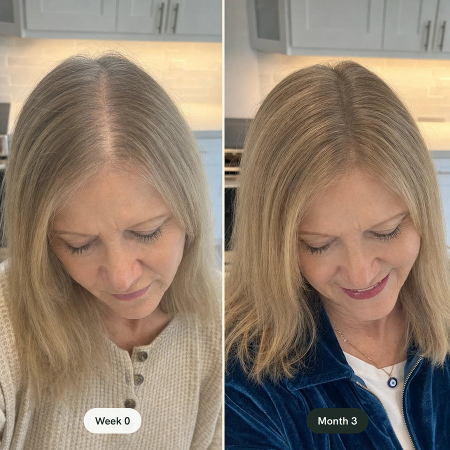 Lumina Oil before and after: narrower, denser parting at month 3