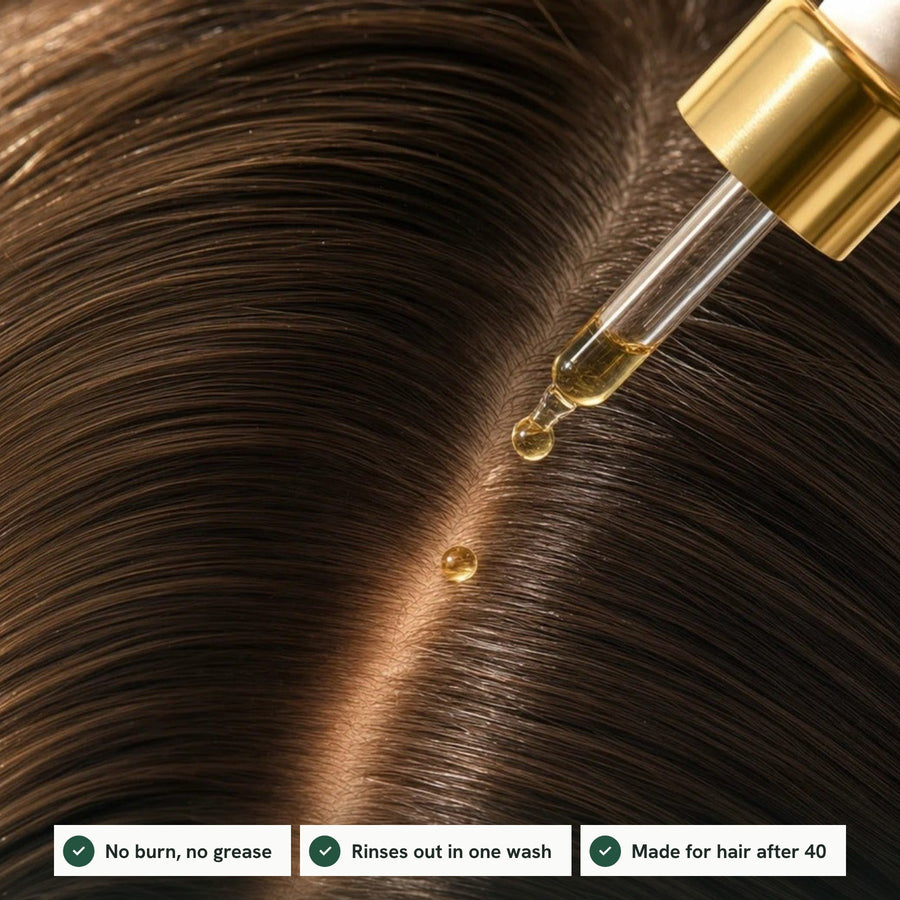 Lumina Oil on the scalp: no burn, no grease, rinses out in one wash